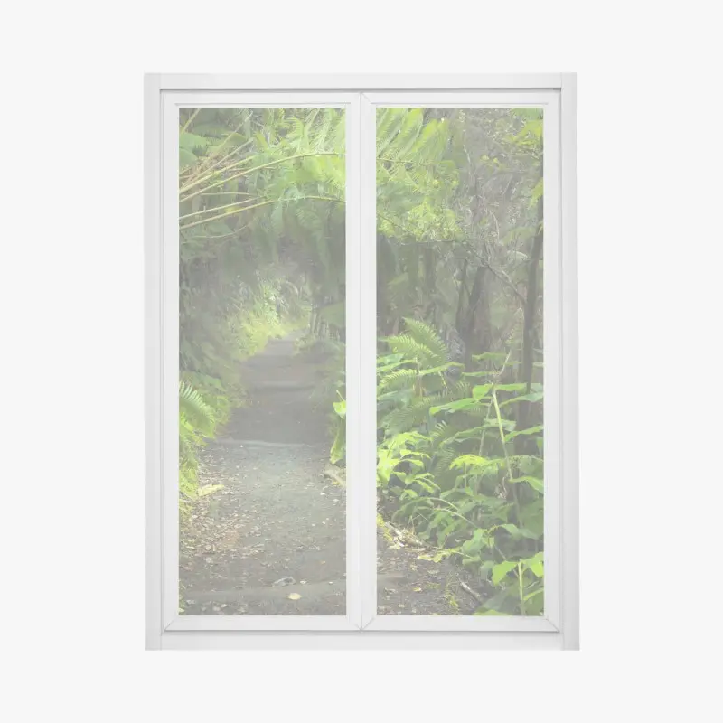 Fensteraufkleber üppiger regenwaldpfad im Kilauea Iki, Hawaii