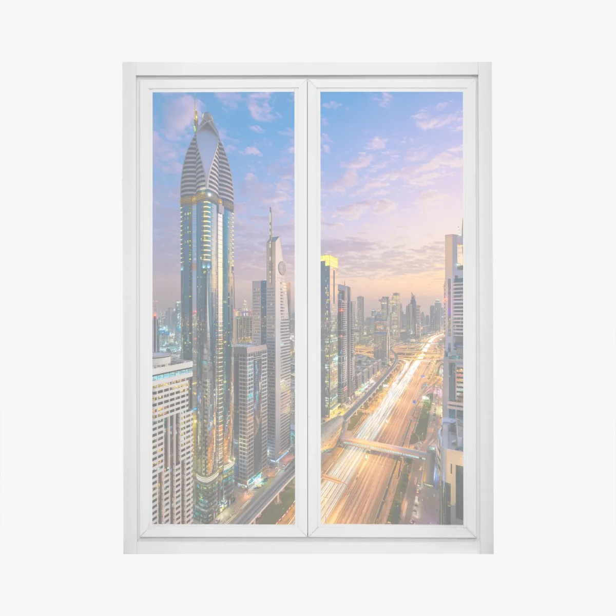 Fensteraufkleber stadtszene Dubais bei dämmerung – Wallnifity® Fensteraufkleber stadtszene Dubais bei dämmerung – Wallnifity®