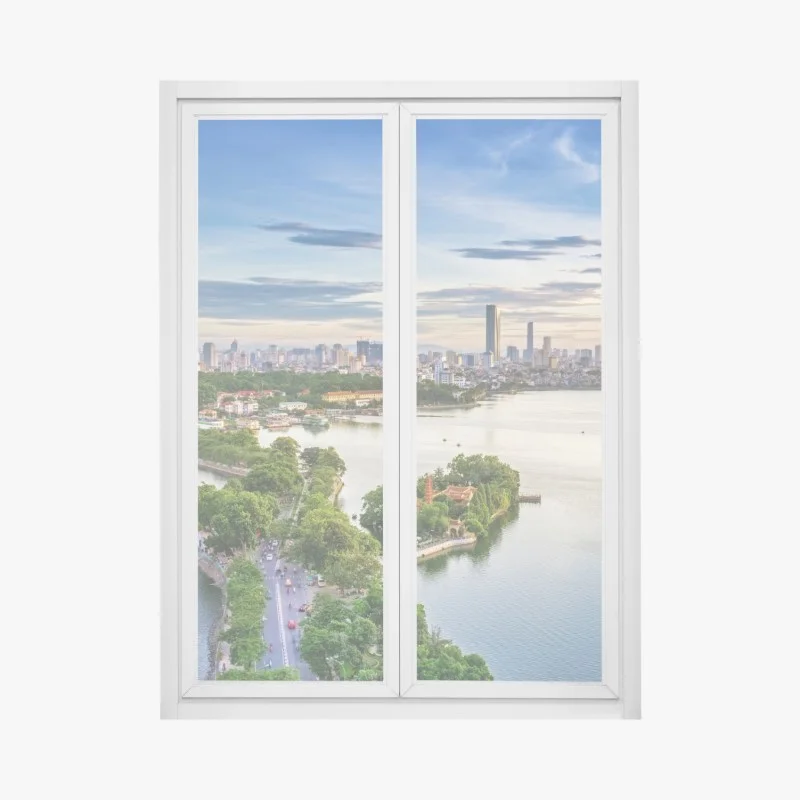 Fensteraufkleber ruhige städtische panorama am see