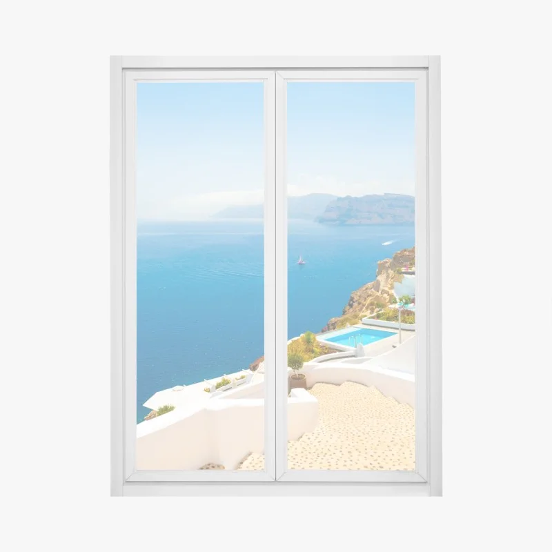 Fensteraufkleber Santorini küstenblick mit weißer architektur