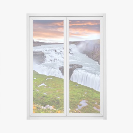 Fensteraufkleber panoramablick auf den wasserfall Gullfoss – Wallnifity®