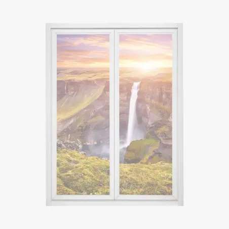 Fensteraufkleber Haifoss wasserfall bei sonnenuntergang – Wallnifity®
