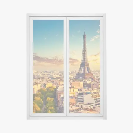 Fensteraufkleber sonnenuntergang über Paris skyline mit eiffelturm – Wallnifity®