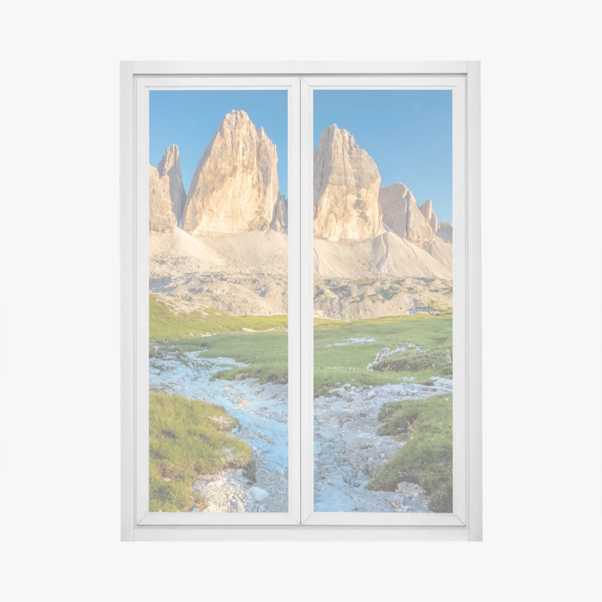 Fensteraufkleber Tre Cime di Lavaredo über der alpenwiese – Wallnifity® Fensteraufkleber Tre Cime di Lavaredo über der alpenwiese – Wallnifity®