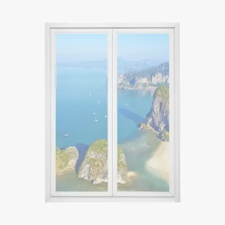 Fensteraufkleber türkise insel- und klippenlandschaft – Wallnifity®