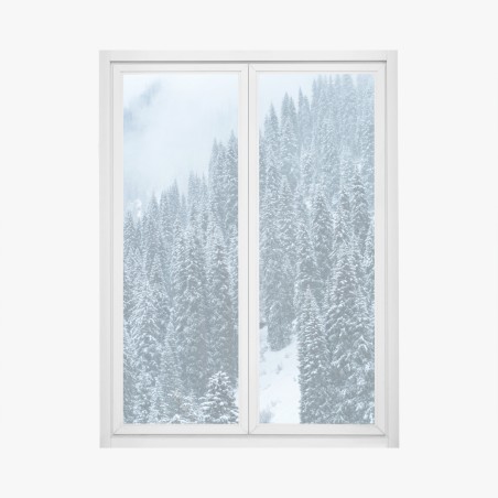 Fensteraufkleber nebeliger schneebedeckter kiefernwald – Wallnifity®