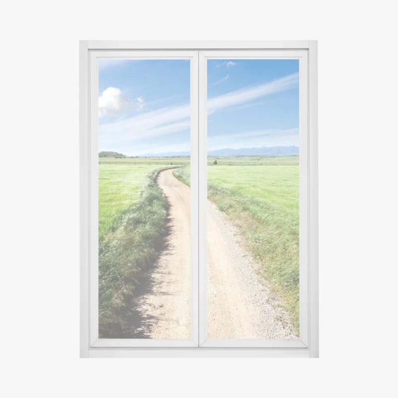 Fensteraufkleber gewundener landweg durch grüne wiesen