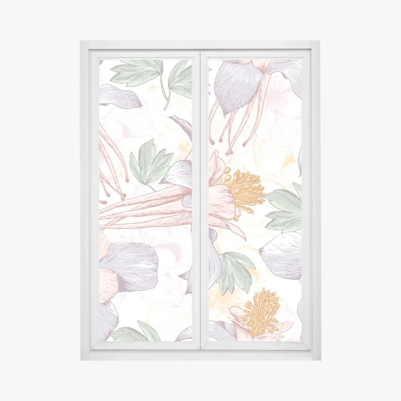 Fensteraufkleber zarte pastellblumen im botanischen stil