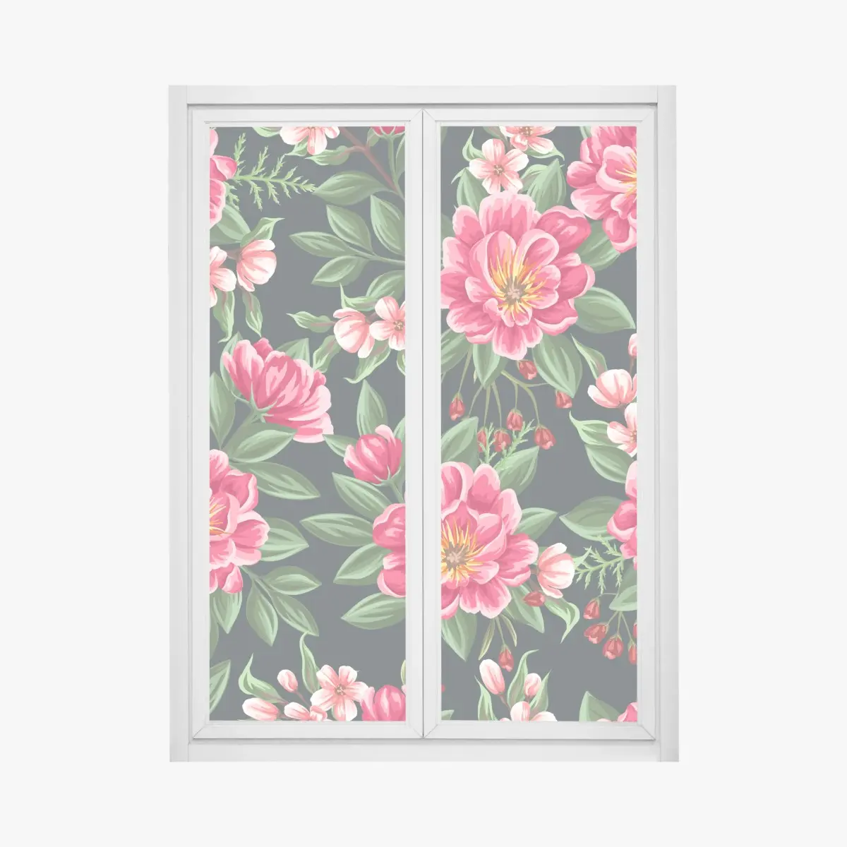 Fensteraufkleber rosa aquarell blumenmuster auf dunklem hintergrund – Wallnifity®