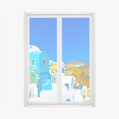 Fensteraufkleber sonniger blick auf Oia, Santorini – Wallnifity®