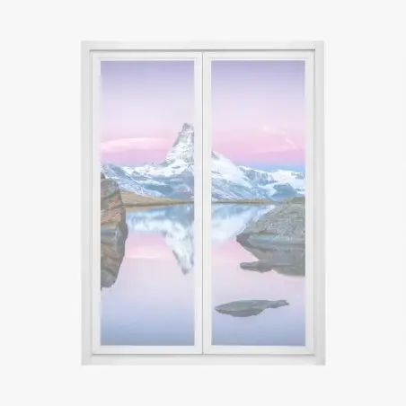 Fensteraufkleber sanfte alpine spiegelung bei dämmerung – Wallnifity®