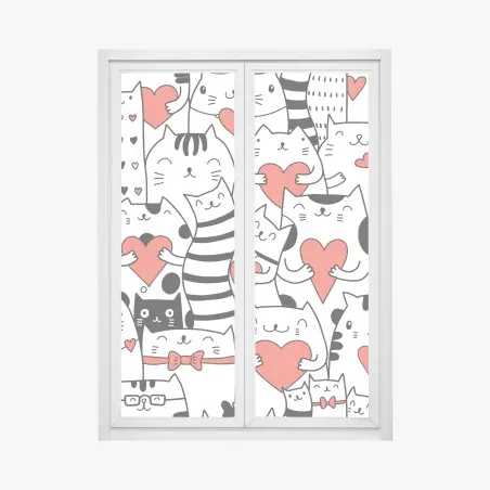 Fensteraufkleber süße katzen mit herzen muster – Wallnifity®