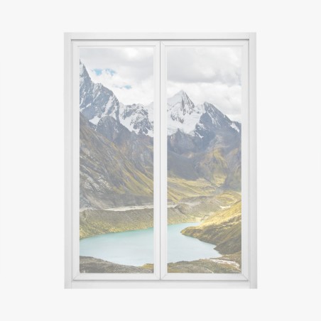Fensteraufkleber türkisblauer bergsee unter schneegipfeln – Wallnifity®
