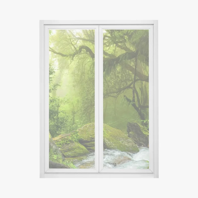 Fensteraufkleber verzauberter grüner waldbach – Wallnifity® Fensteraufkleber verzauberter grüner waldbach – Wallnifity®