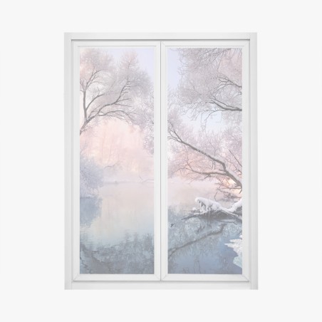 Fensteraufkleber ruhige winterlandschaft am fluss – Wallnifity®