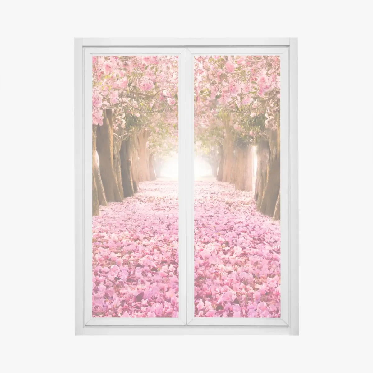 Fensteraufkleber rosa blütenallee unter kirschbäumen – Wallnifity®
