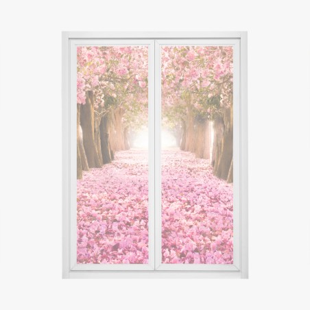 Fensteraufkleber rosa blütenallee unter kirschbäumen – Wallnifity®