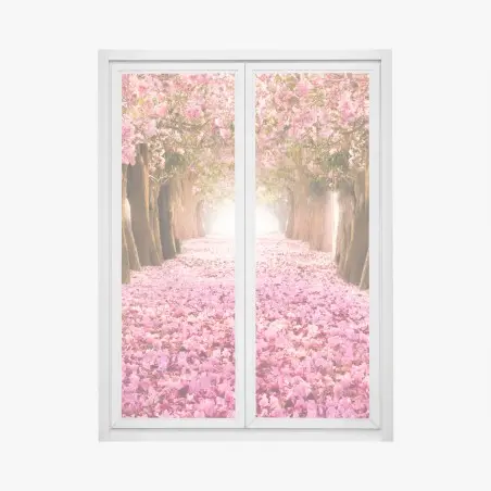 Fensteraufkleber rosa blütenallee unter kirschbäumen – Wallnifity®