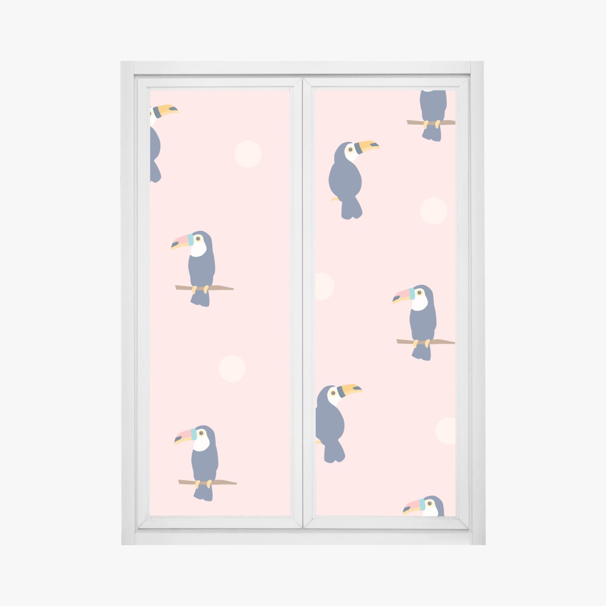 Fensteraufkleber verspieltes tukanmuster auf pastellrosa – Wallnifity®