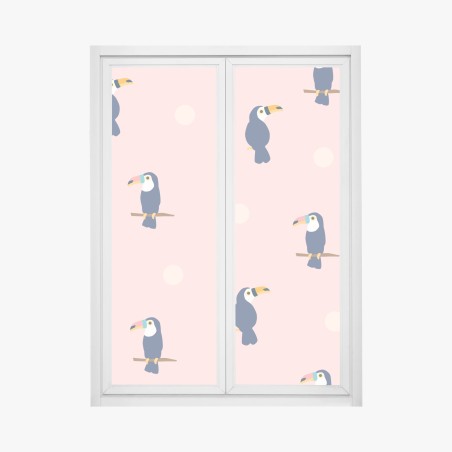 Fensteraufkleber verspieltes tukanmuster auf pastellrosa – Wallnifity®