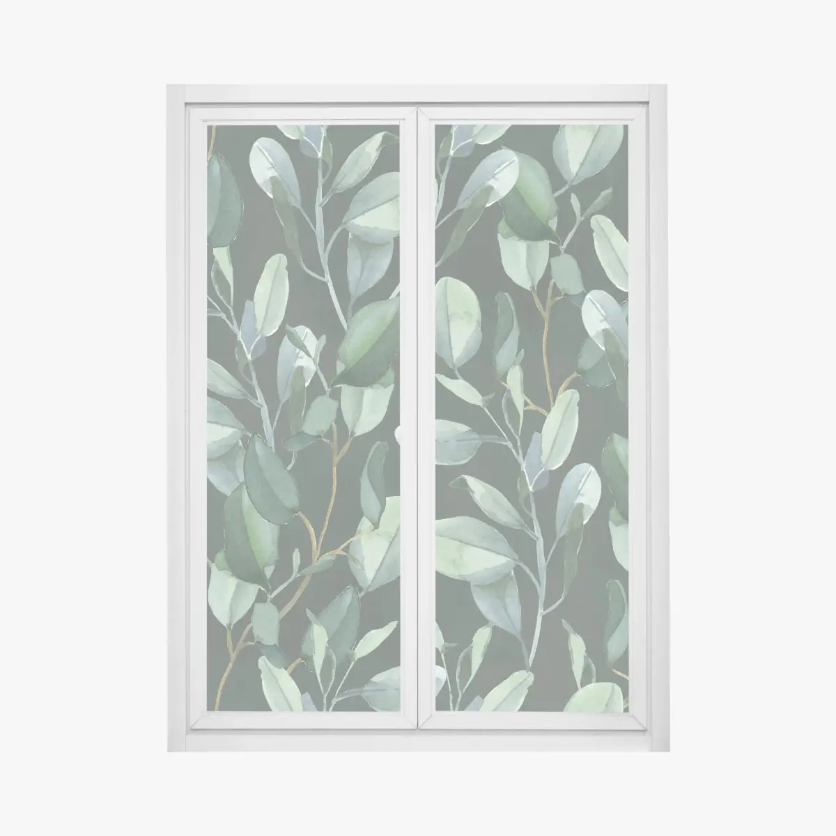 Fensteraufkleber aquarell eukalyptusblätter muster auf dunkelgrünem hintergrund – Wallnifity®