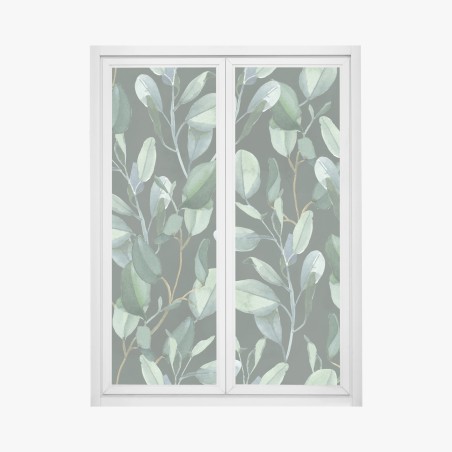 Fensteraufkleber aquarell eukalyptusblätter muster auf dunkelgrünem hintergrund – Wallnifity®
