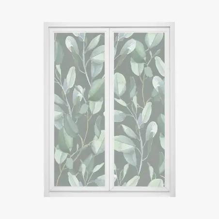 Fensteraufkleber aquarell eukalyptusblätter muster auf dunkelgrünem hintergrund – Wallnifity®