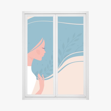 Fensteraufkleber sanftes blumiges profil mit fließendem haar – Wallnifity®