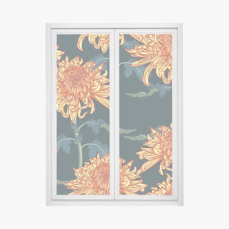 Fensteraufkleber goldene chrysantheme botanisches muster