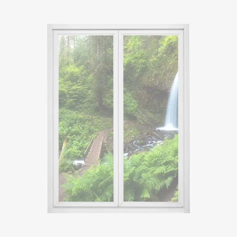 Fensteraufkleber üppiger waldwasserfall panorama