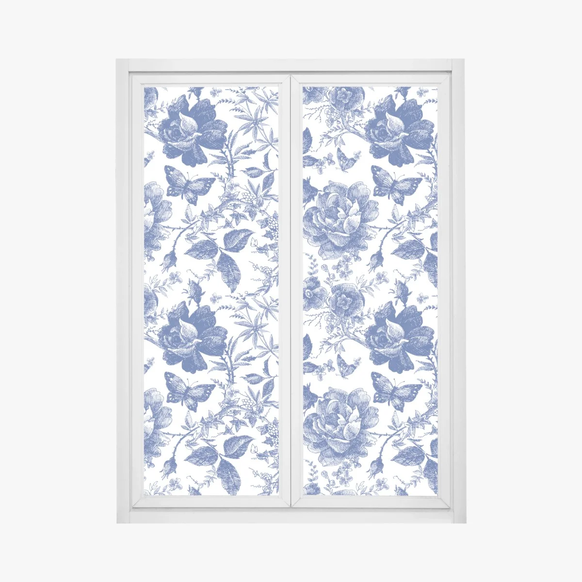 Fensteraufkleber blaues blumen toile-muster – Wallnifity® Fensteraufkleber blaues blumen toile-muster – Wallnifity®