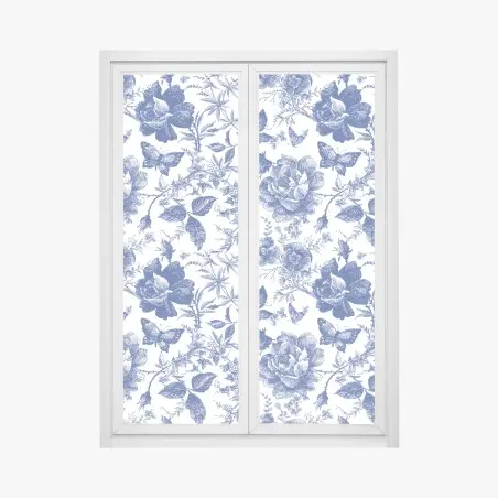 Fensteraufkleber blaues blumen toile-muster – Wallnifity®