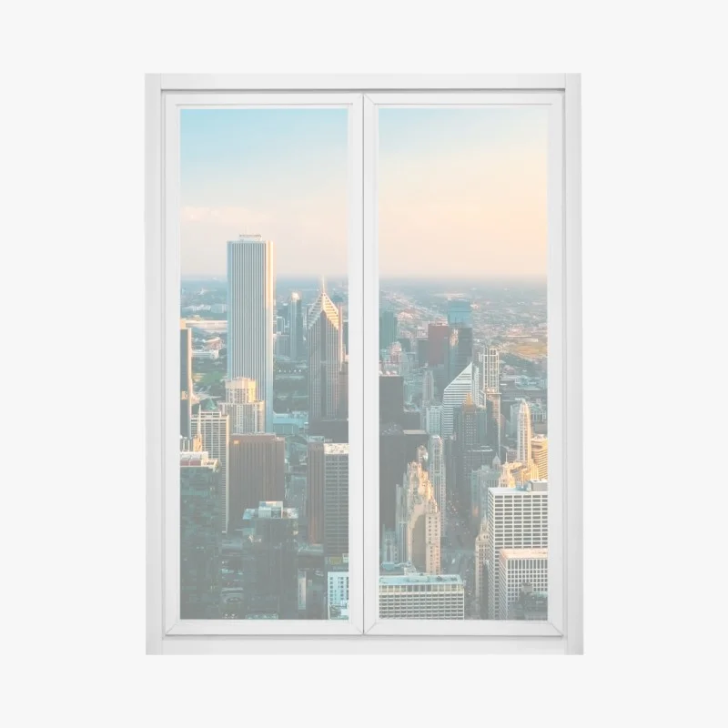 Fensteraufkleber Chicago skyline bei sonnenuntergang – Wallnifity®