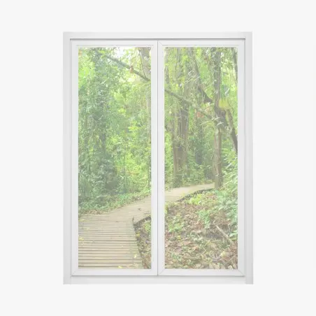 Fensteraufkleber tropischer steg im üppigen wald – Wallnifity®