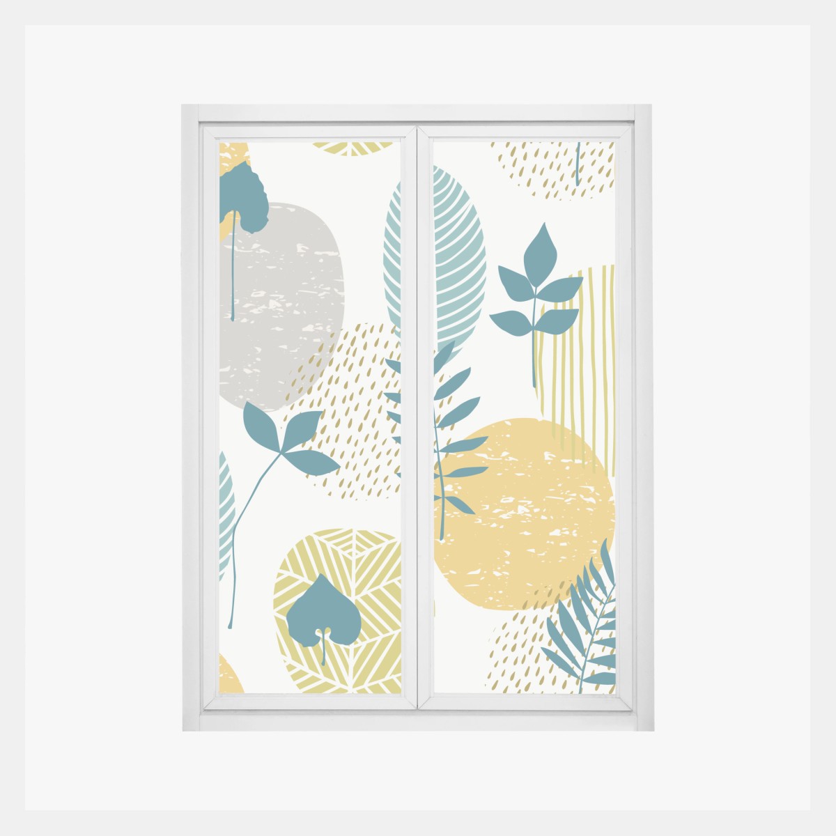 Fensteraufkleber türkis-senfgelbes botanisches muster – Wallnifity®