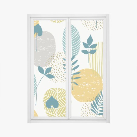 Fensteraufkleber türkis-senfgelbes botanisches muster – Wallnifity®