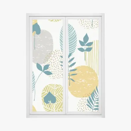 Fensteraufkleber türkis-senfgelbes botanisches muster – Wallnifity®