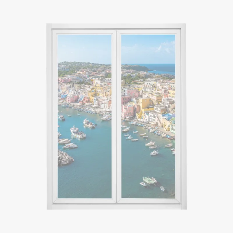 Fensteraufkleber bunte panoramaufnahme eines Mittelmeerhafens