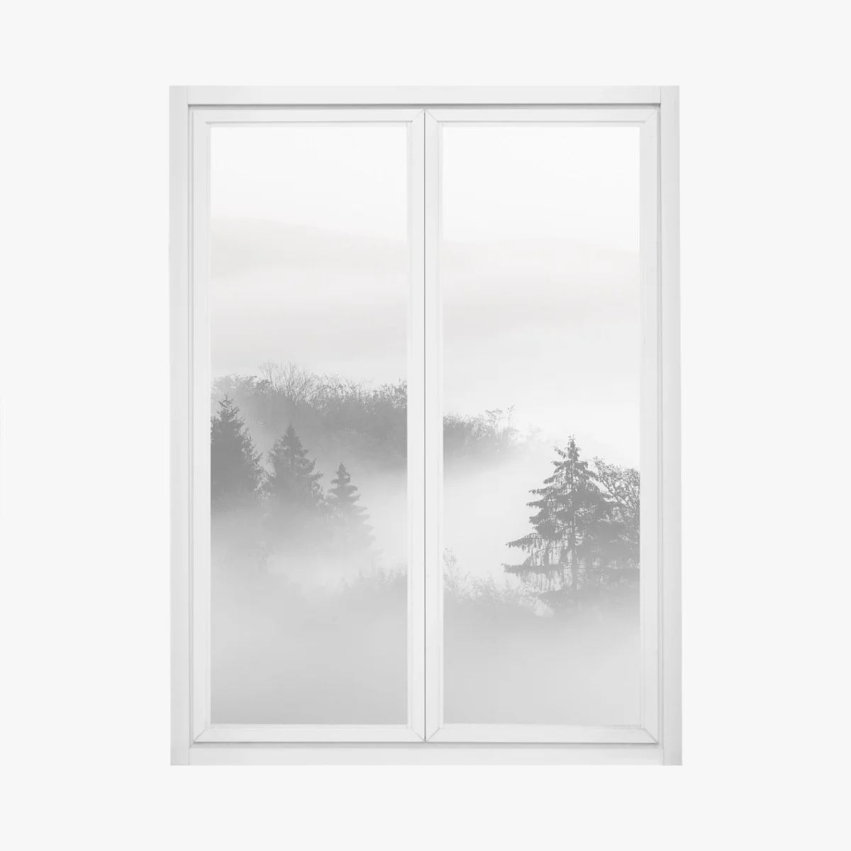 Fensteraufkleber nebliger wald in grautönen – Wallnifity® Fensteraufkleber nebliger wald in grautönen – Wallnifity®