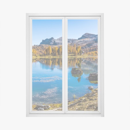 Fensteraufkleber herbstlicher alpensee mit bergreflexion – Wallnifity®
