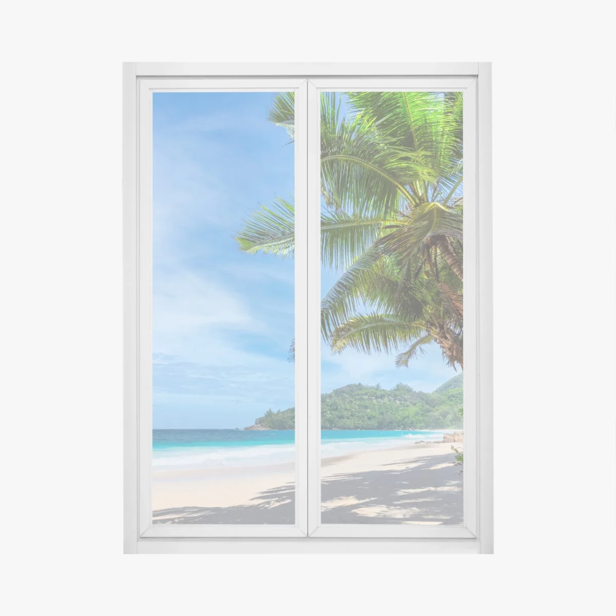 Fensteraufkleber tropischer strand mit palmen und segelboot – Wallnifity® Fensteraufkleber tropischer strand mit palmen und segelboot – Wallnifity®