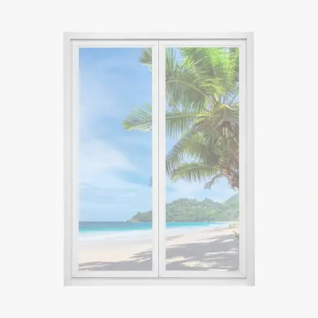 Fensteraufkleber tropischer strand mit palmen und segelboot – Wallnifity®