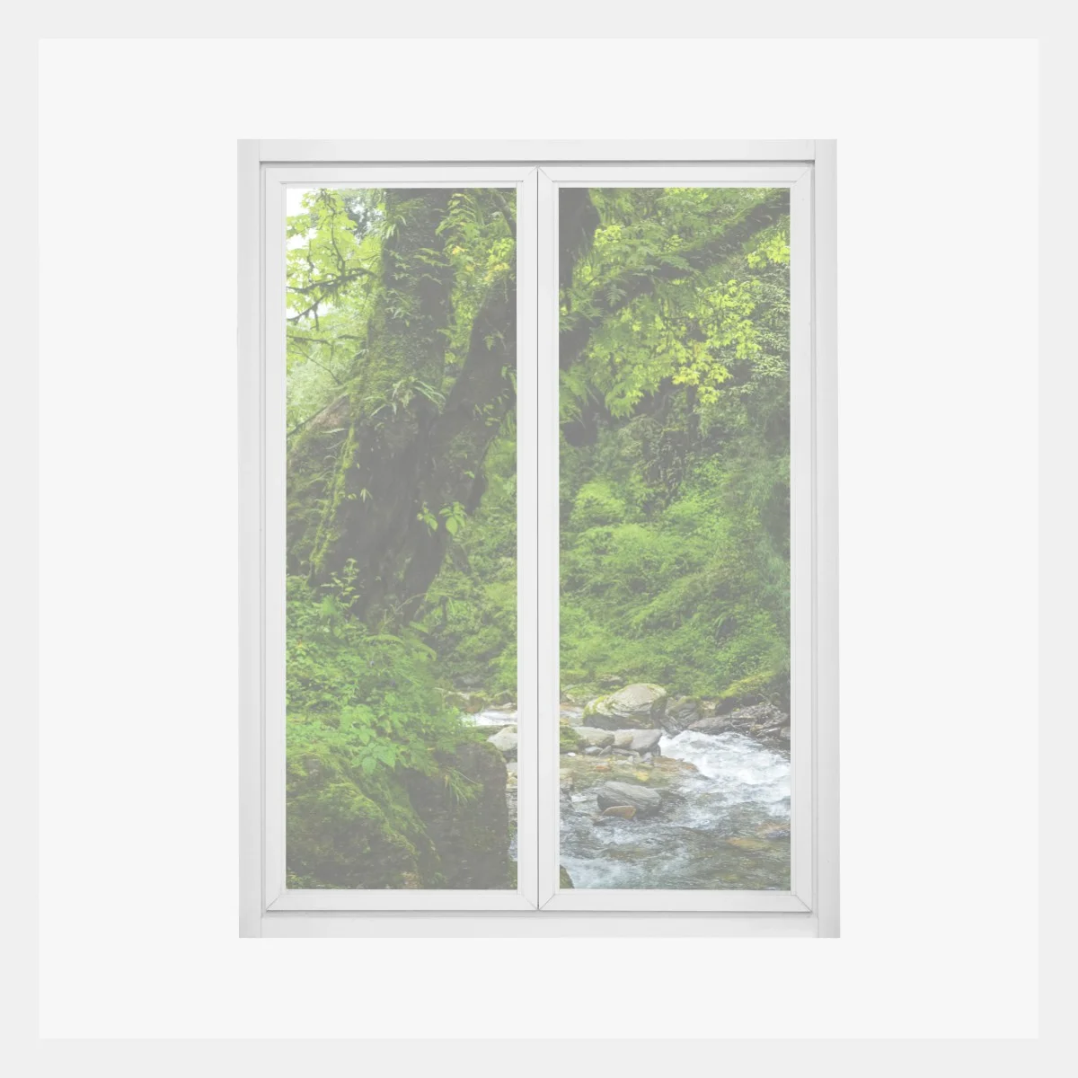 Fensteraufkleber üppiger grüner wasserfall im wald – Wallnifity® Fensteraufkleber üppiger grüner wasserfall im wald – Wallnifity®