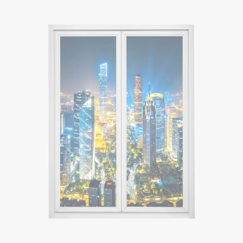 Fensteraufkleber nachtpanorama skyline Guangzhou – Wallnifity®