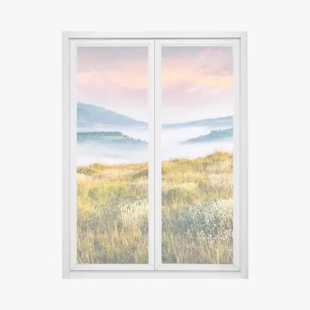 Fensteraufkleber nebliger morgen in den Karpaten – Wallnifity®