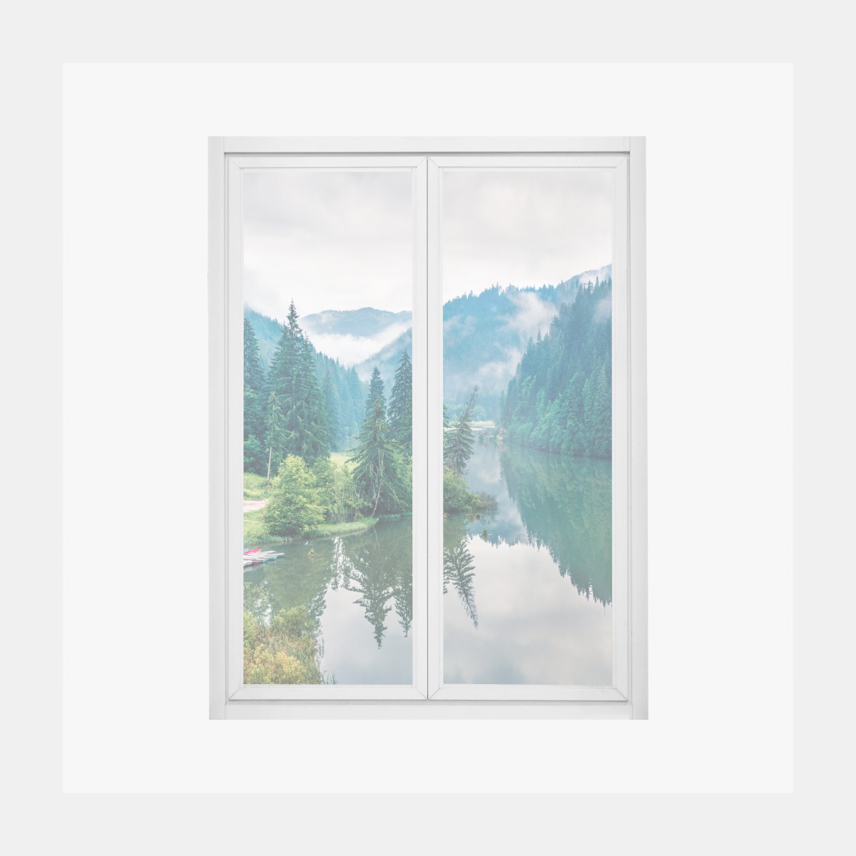 Fensteraufkleber nebliger morgen am Lacu Rosu – Wallnifity®