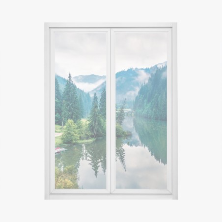 Fensteraufkleber nebliger morgen am Lacu Rosu – Wallnifity®