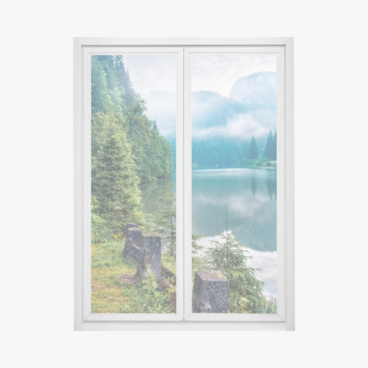 Fensteraufkleber nebliger morgen am Lacu Rosu – Wallnifity®