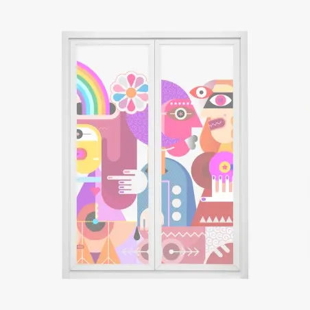 Fensteraufkleber mann mit regenbogen reitet geometrischen vogel – Wallnifity®