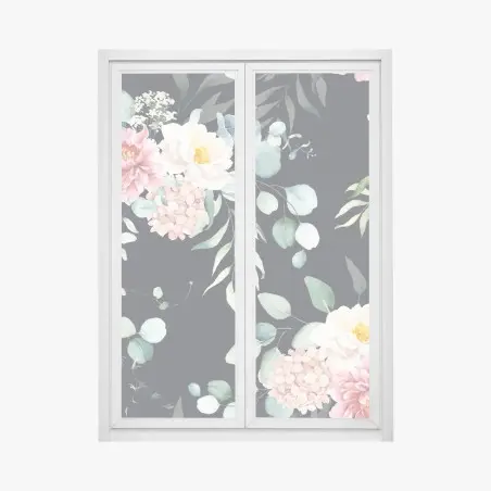 Fensteraufkleber elegantes aquarell-blumenmuster auf dunklem hintergrund – Wallnifity®